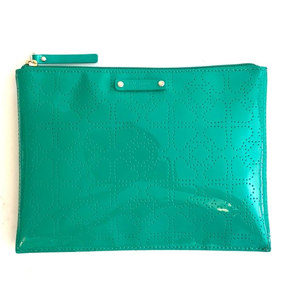 Kate Spade Metro Patent Leather Pouch Clutch Emerald Green - Picture 2 of 6